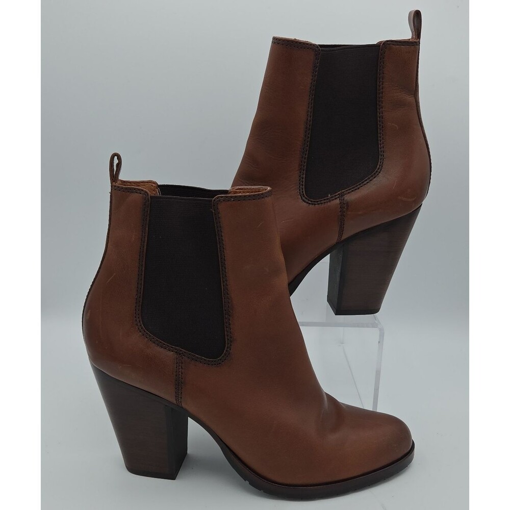 Frye Chelsea Pull On Boot Dark Brown Antiqued Polished Leather 10M Block Heel
